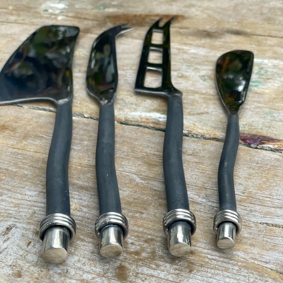 PALM black silver rustic cheese appetizer knives set new in box - Picture 6 of 8